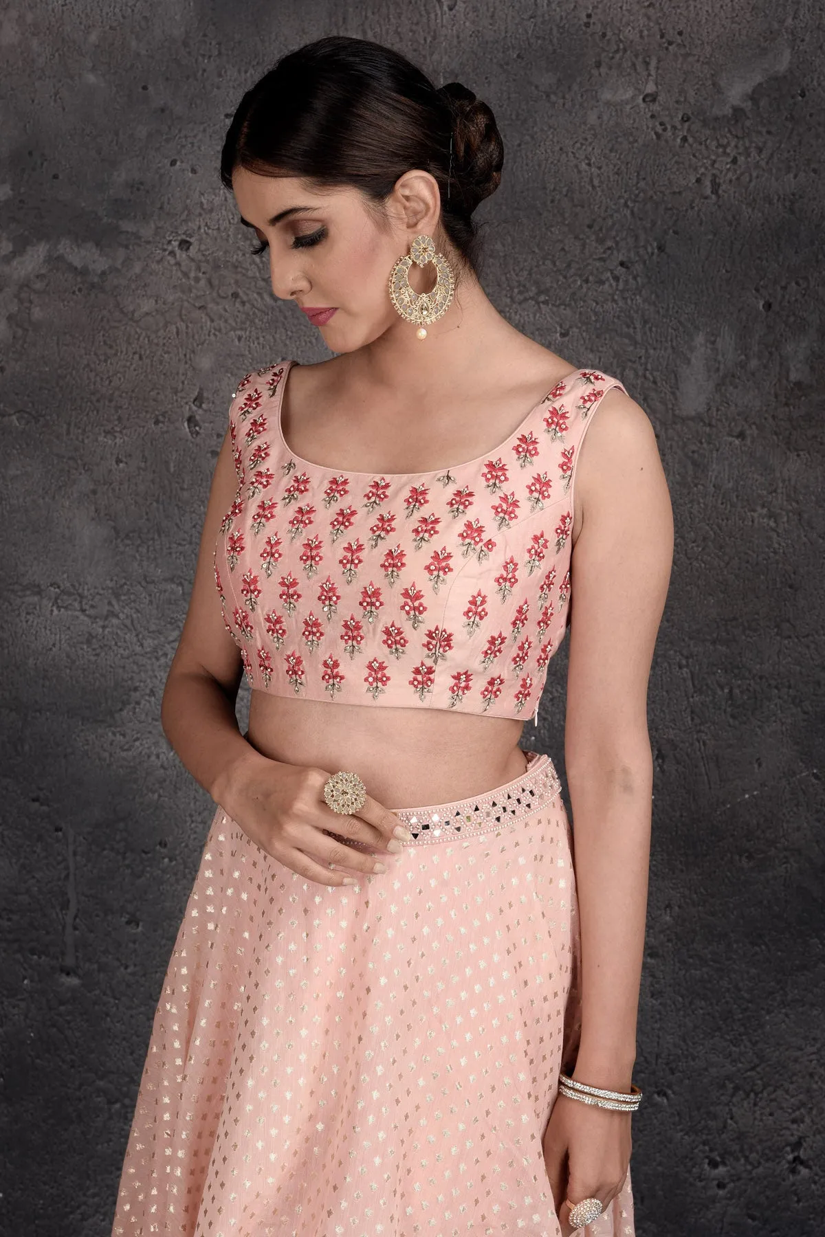 503014 Powder Pink Embroidered Skirt Set with Shrug