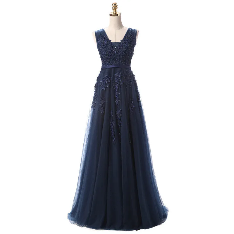 A-Line Gray, Navy Blue, Burgundy Lace Prom Dresses, Bridesmaid Dresses, Lace Graduation Dresses, BD2303124