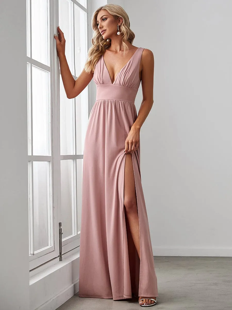 A Line Sleeveless Bridesmaid Dresses with Deep V Neck - Elegant and Stylish