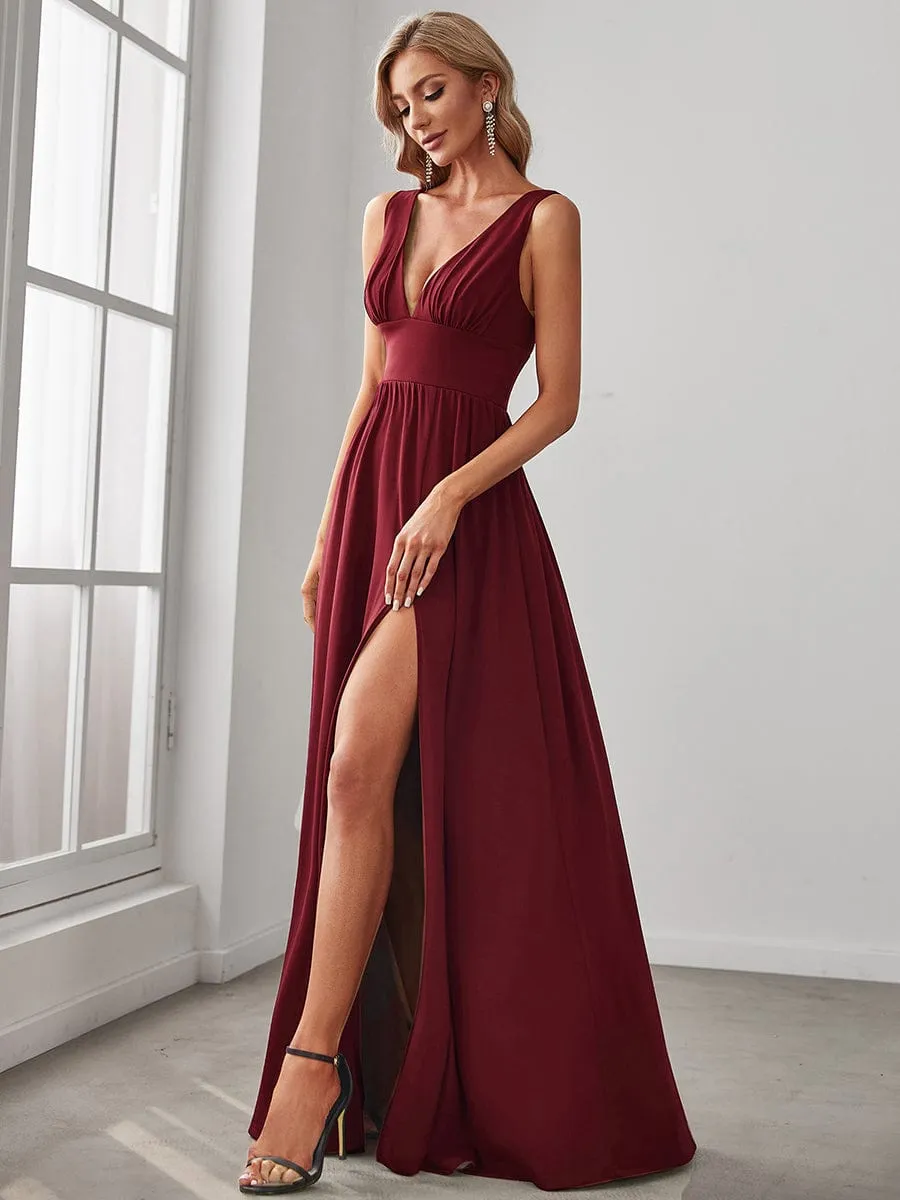 A Line Sleeveless Bridesmaid Dresses with Deep V Neck - Elegant and Stylish