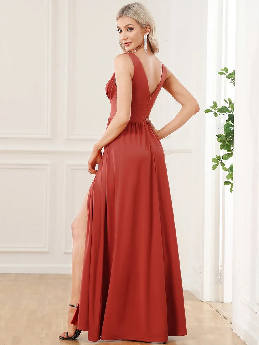 A Line Sleeveless Bridesmaid Dresses with Deep V Neck - Elegant and Stylish