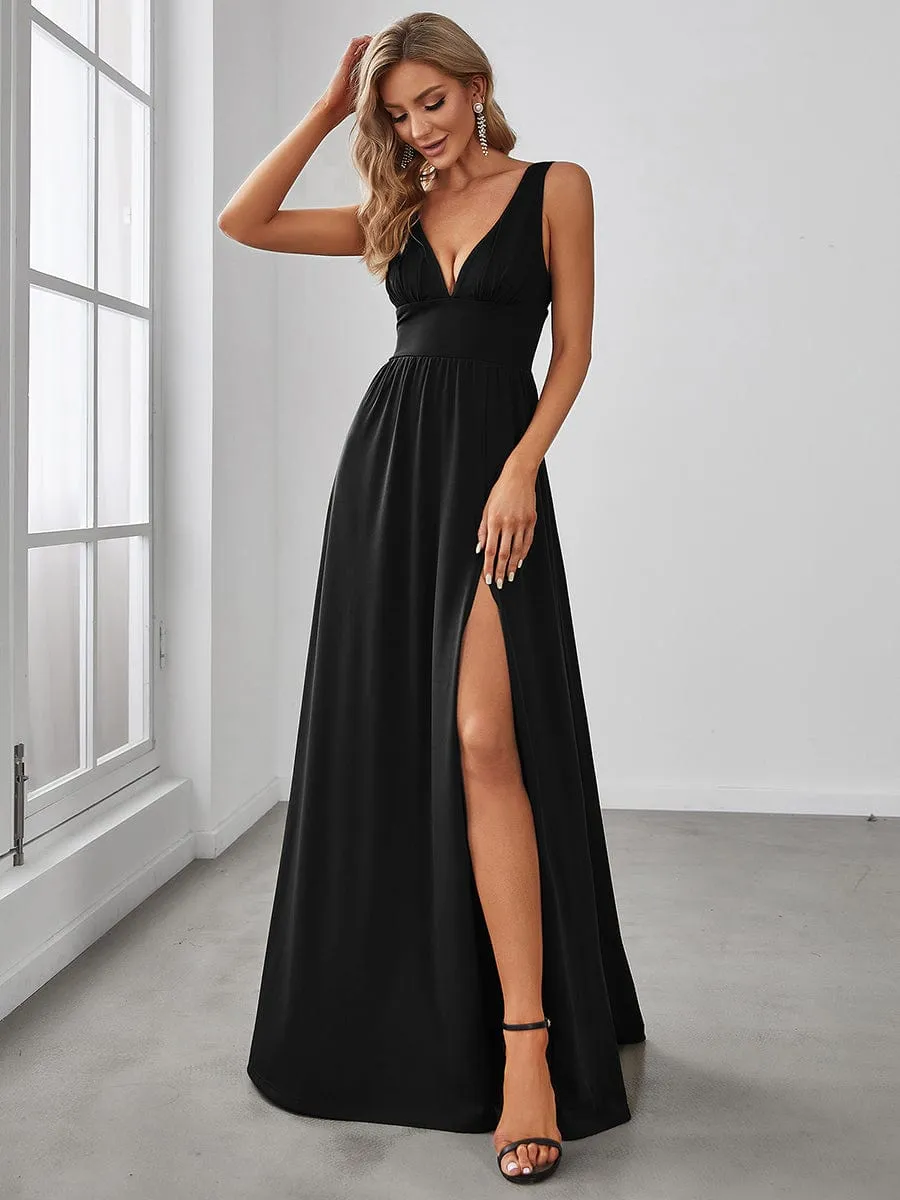 A Line Sleeveless Bridesmaid Dresses with Deep V Neck - Elegant and Stylish