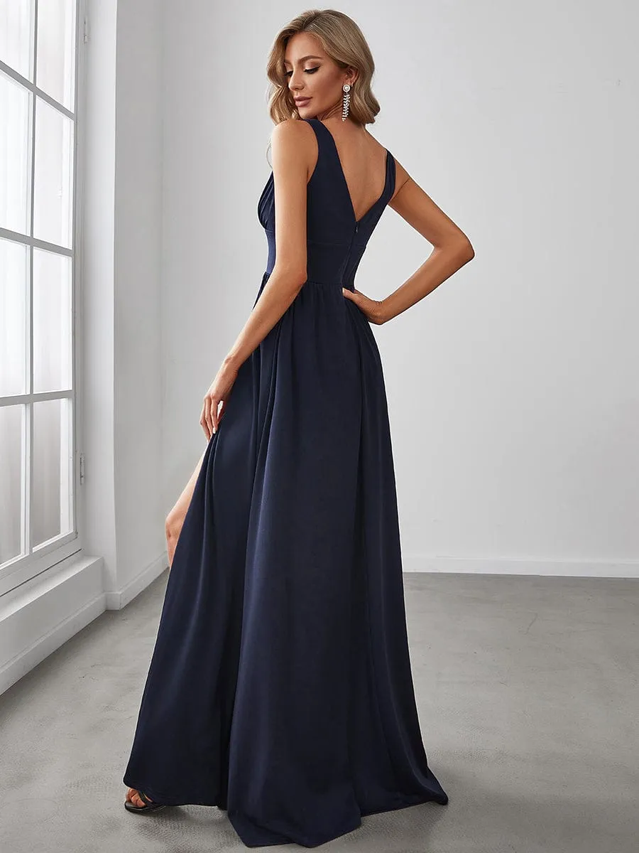 A Line Sleeveless Bridesmaid Dresses with Deep V Neck - Elegant and Stylish