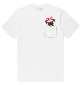 Adorable Girl Pug Puppy in Your Pocket Graphic Print T-Shirt | DOTOLY