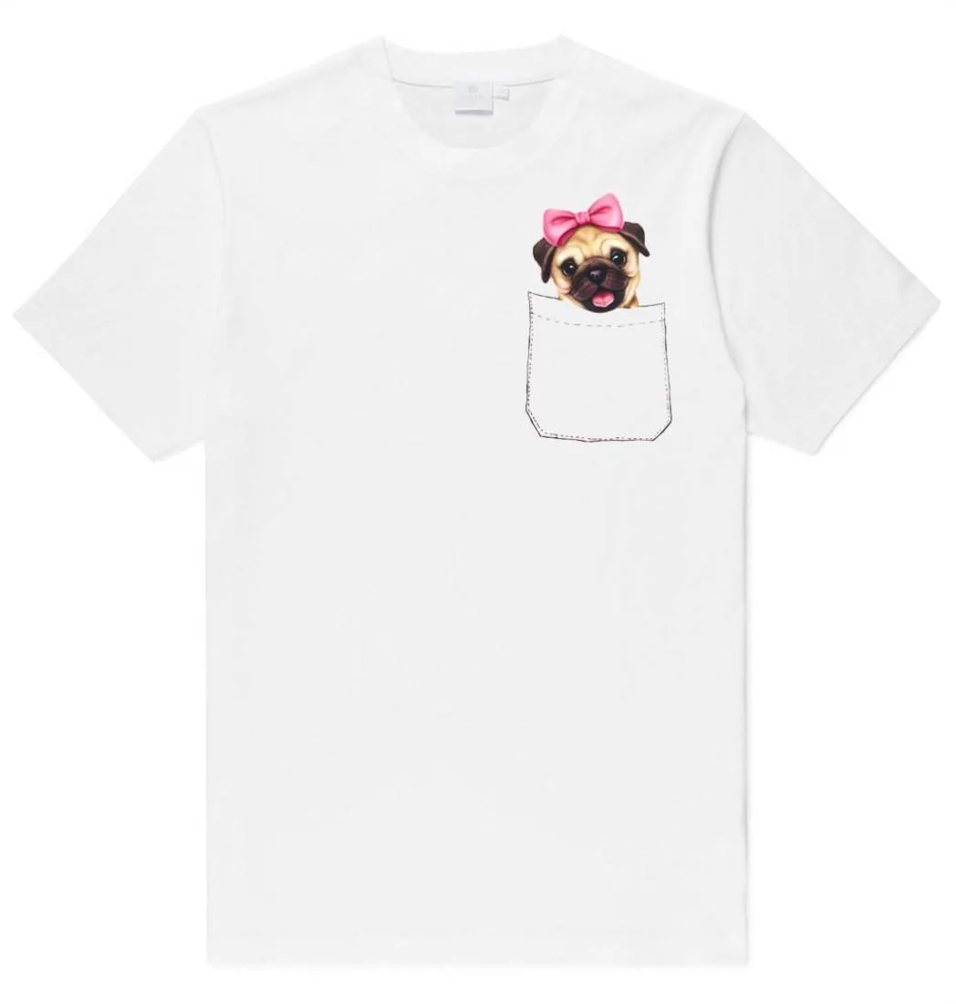 Adorable Girl Pug Puppy in Your Pocket Graphic Print T-Shirt | DOTOLY