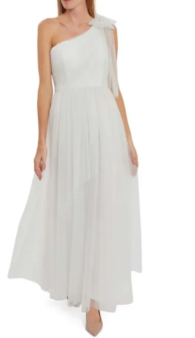 Akira Spot Tulle Maxi Dress White