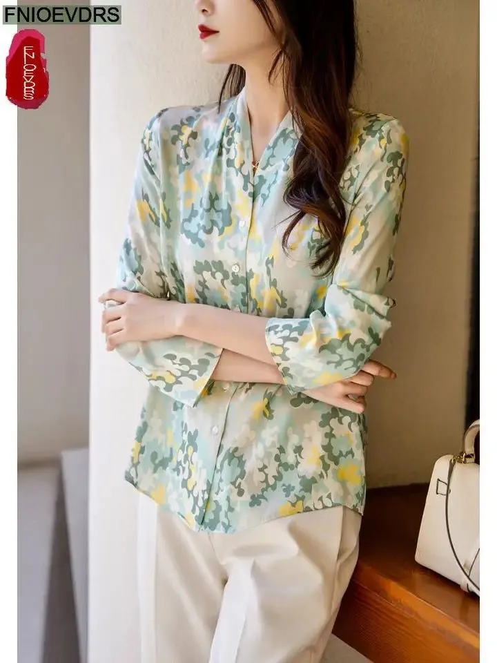 Autumn Basic Blouses Floral Print Elegant Office Lady Retro Vintage Button Shirt XL S4258963