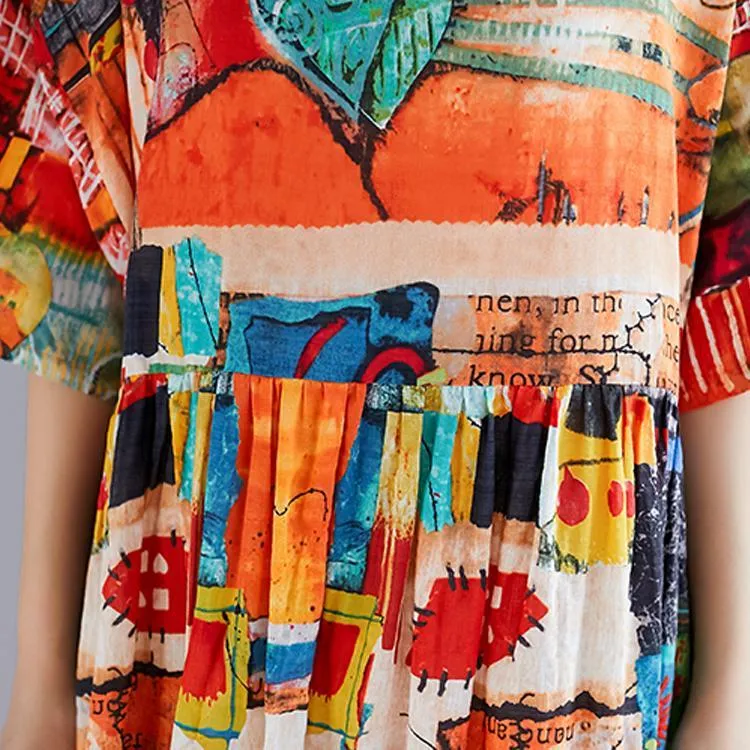 Babakud Abstract Printed Gathered Waist Summer Short Sleeve Dress