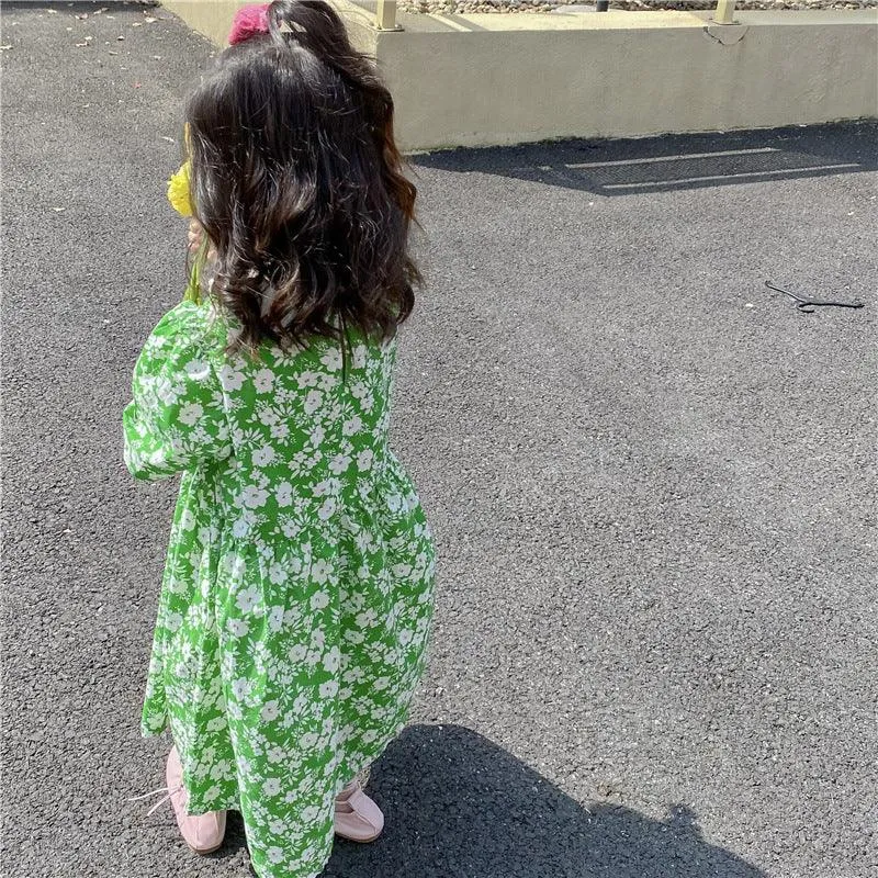 Baby Kid Girls Color-blocking Flower Print Dresses