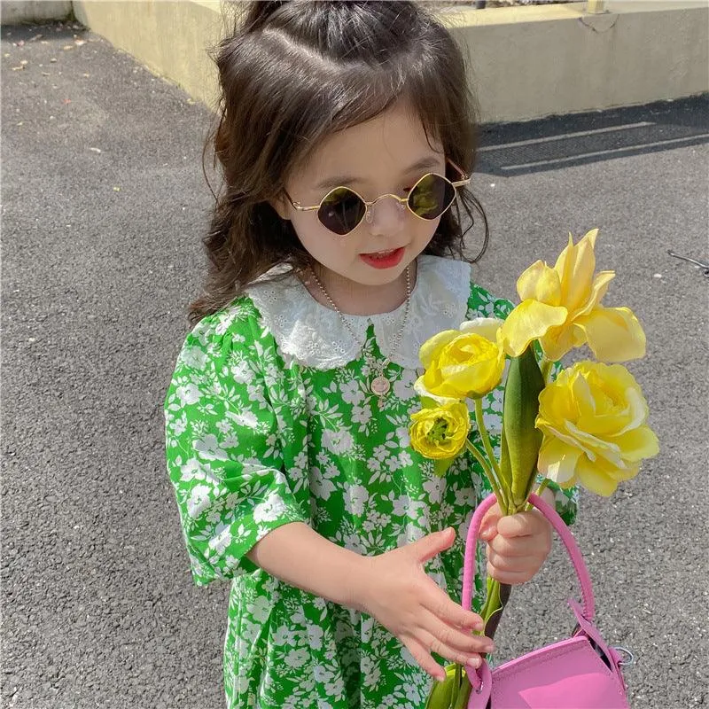 Baby Kid Girls Color-blocking Flower Print Dresses