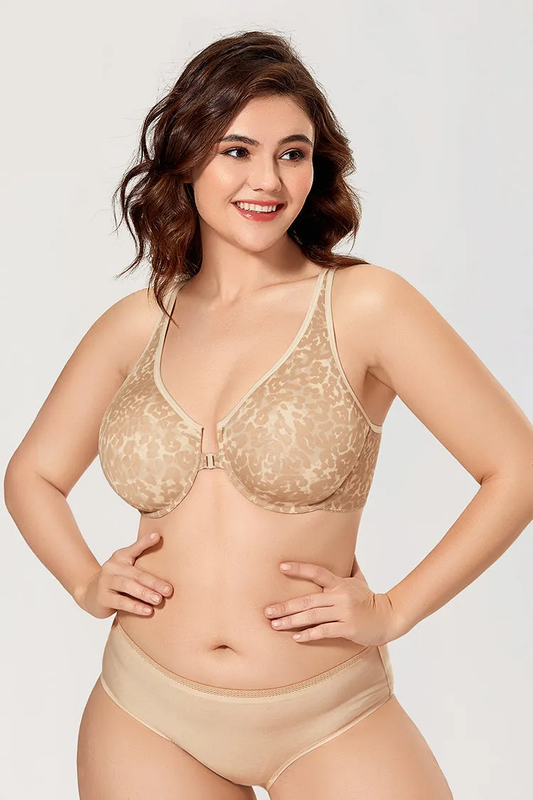 Beige Cloud Front Closure Plus Size Unlined Seamless Bra for Women