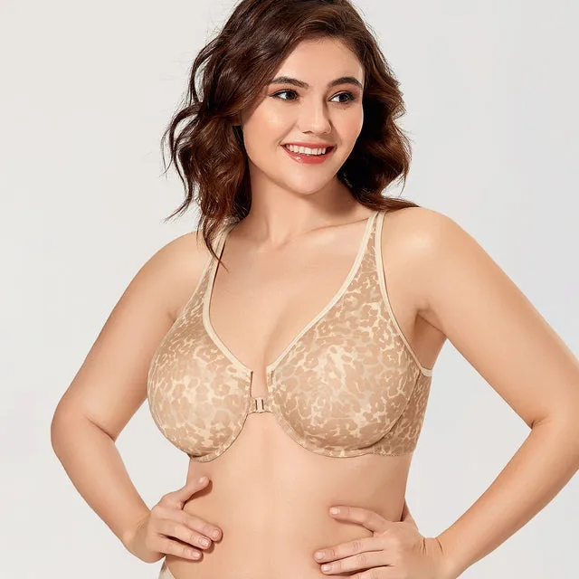 Beige Cloud Front Closure Plus Size Unlined Seamless Bra for Women