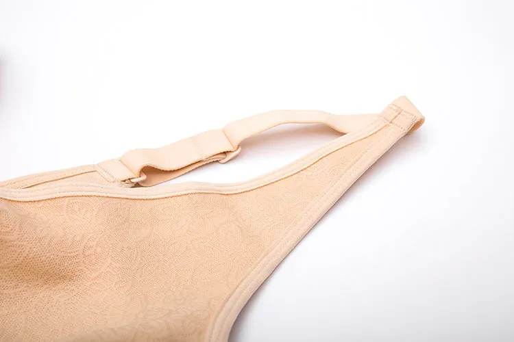 Beige Cotton Wireless Plus Size No-padding Front Closure Bra for Women