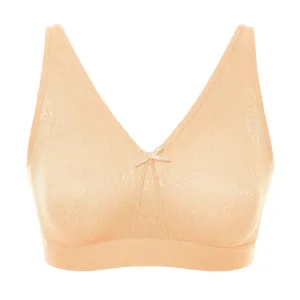 Beige Cotton Wireless Plus Size No-padding Front Closure Bra for Women