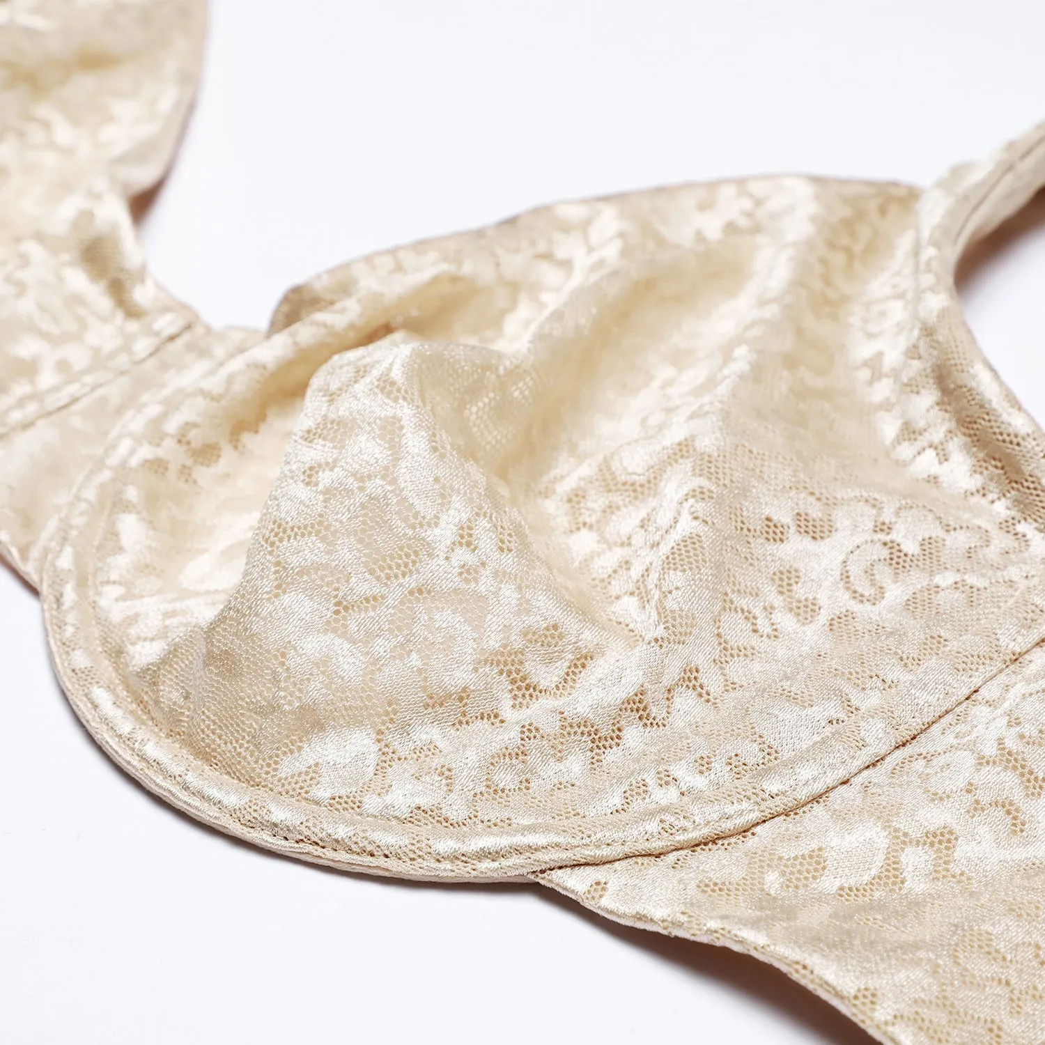 Beige Floral Jacquard Full Coverage Seamless Unlined Bra for Women