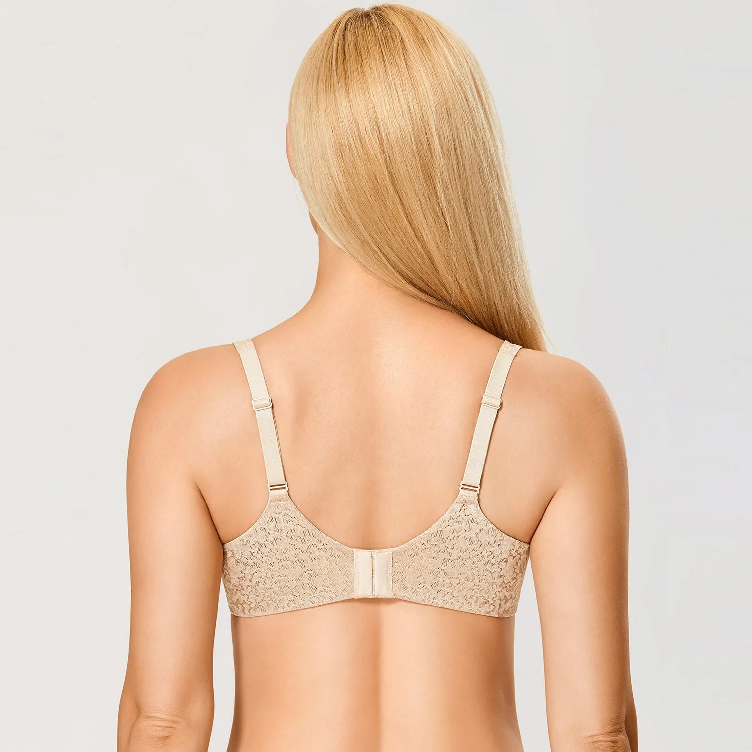 Beige Floral Jacquard Full Coverage Seamless Unlined Bra for Women