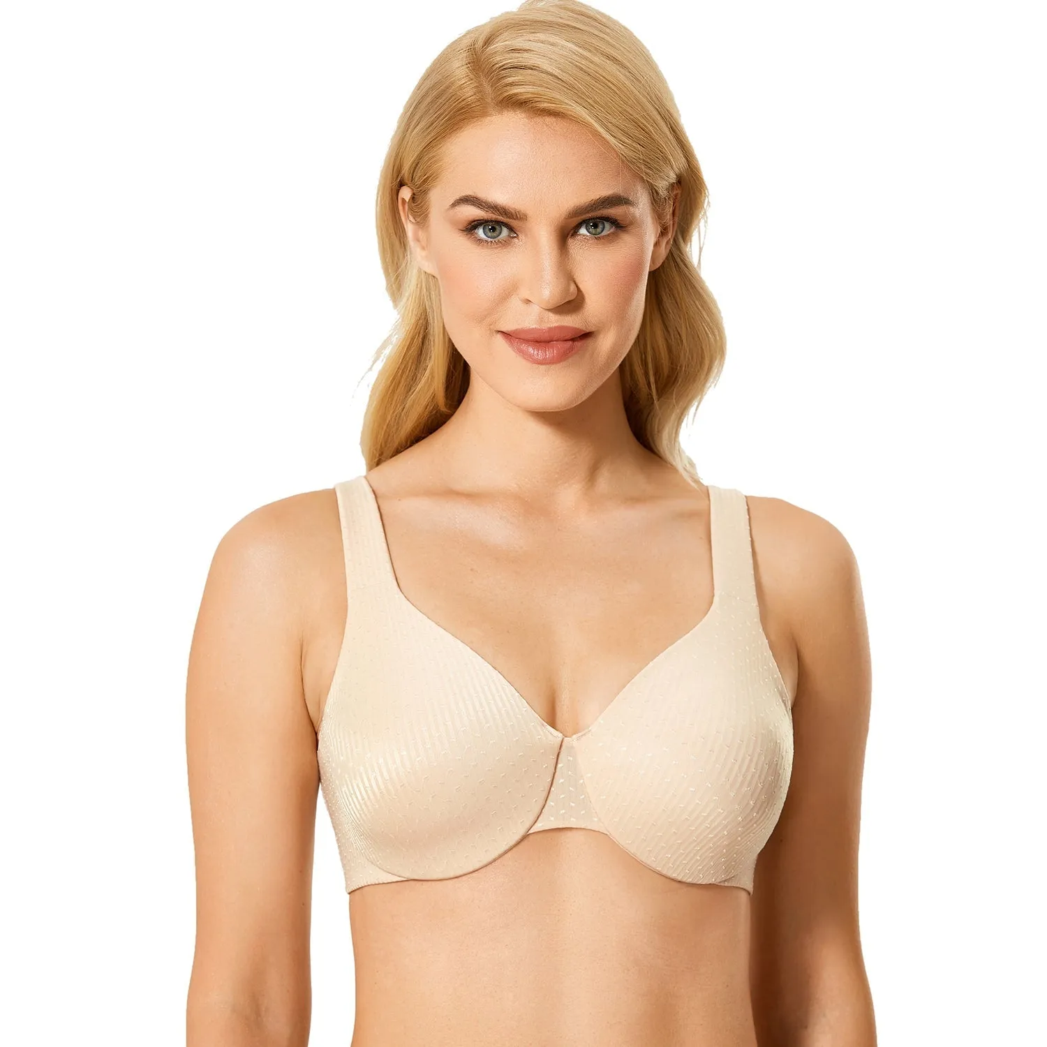 Beige Floral Unlined Underwire Full Coverage Minimizer Bra for Women