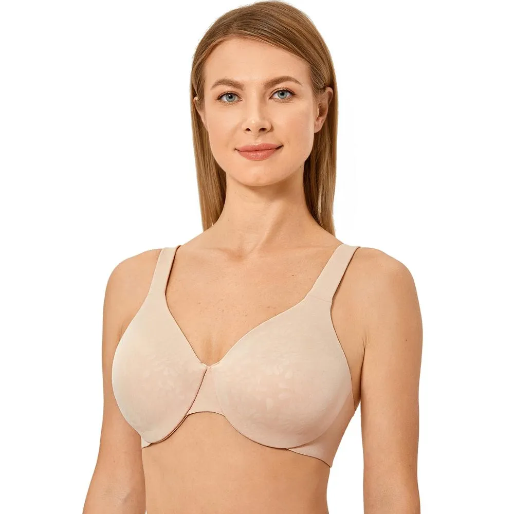 Beige Full Coverage Front Closure Wire Free Non-padded Bra for Women