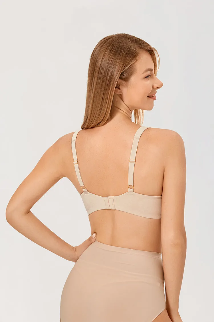 Beige Full Coverage Front Closure Wire Free Non-padded Bra for Women