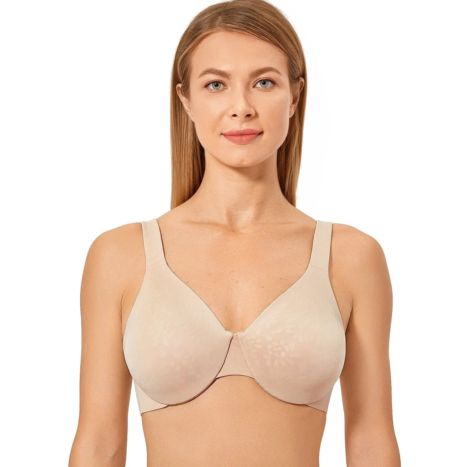 Beige Full Coverage Front Closure Wire Free Non-padded Bra for Women