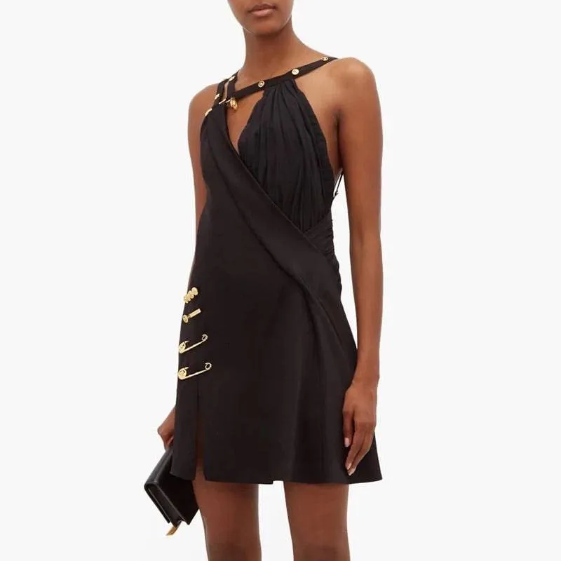 Elegant Black Gold Trim Asymmetrical Cocktail Dress for Sophisticated Evening Wear