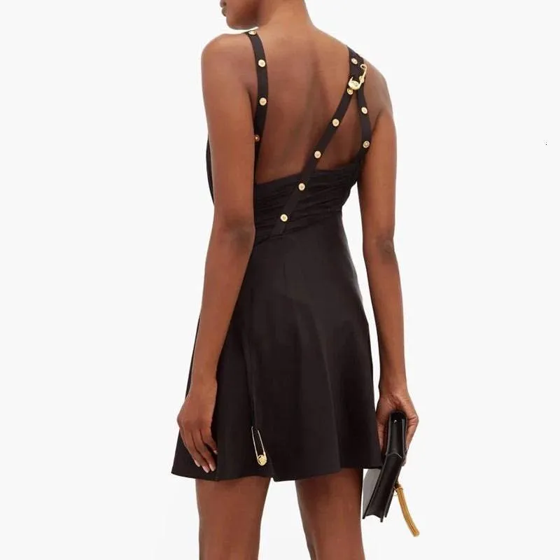 Elegant Black Gold Trim Asymmetrical Cocktail Dress for Sophisticated Evening Wear