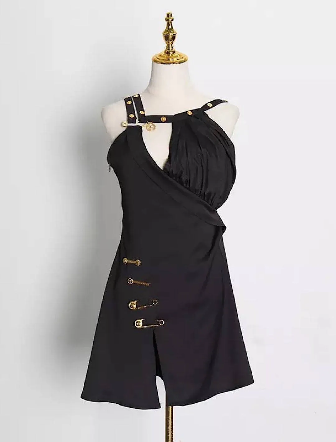 Elegant Black Gold Trim Asymmetrical Cocktail Dress for Sophisticated Evening Wear