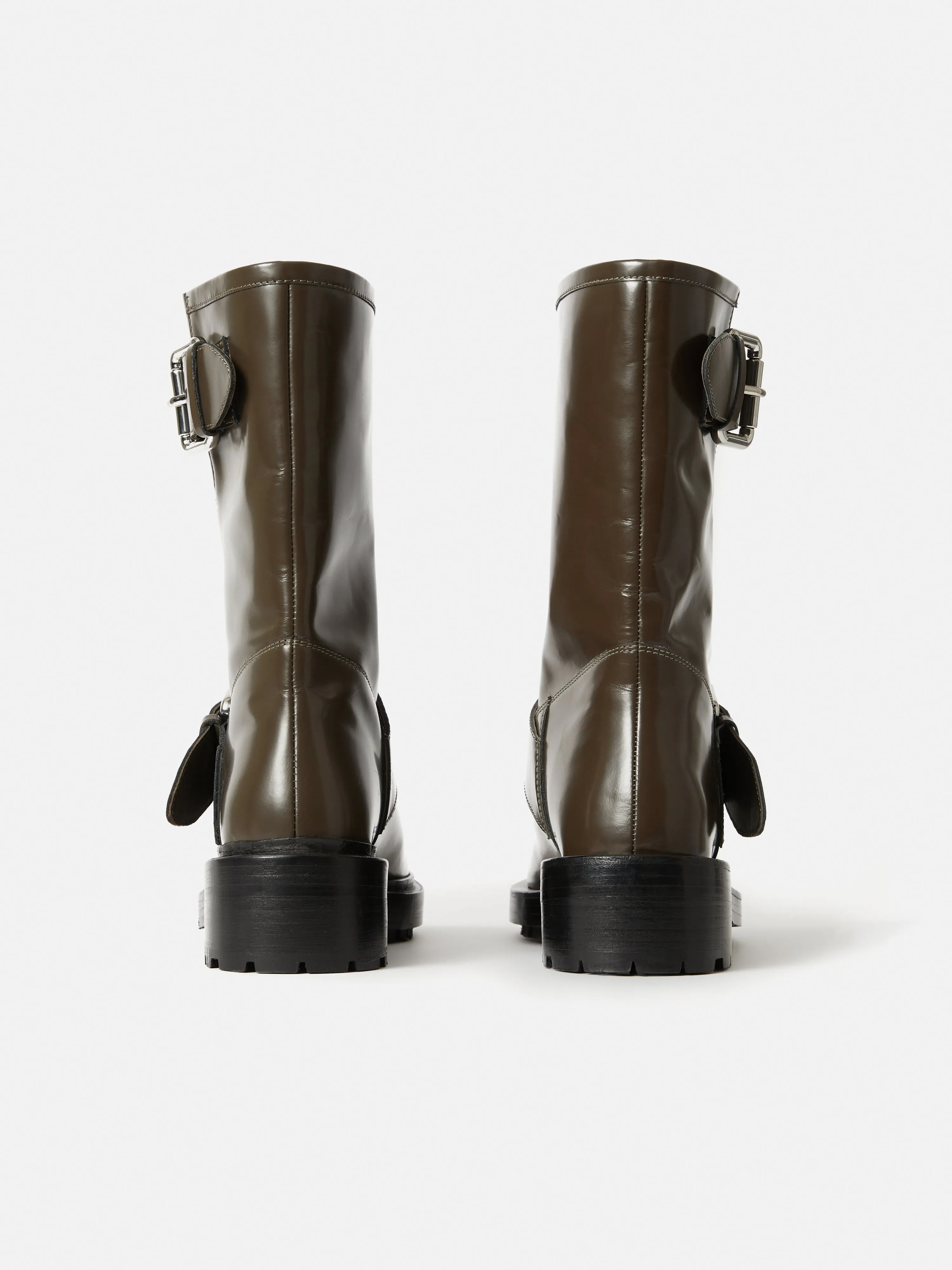 Box Leather Biker Boot | Khaki