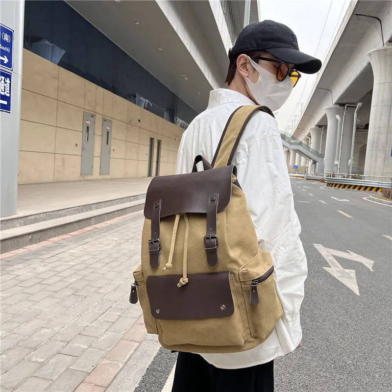 Canvas Backpack Computer Bag Personalized Fashion Travel Drawstring Backpack Flip Backpack Retro Backpack for Men