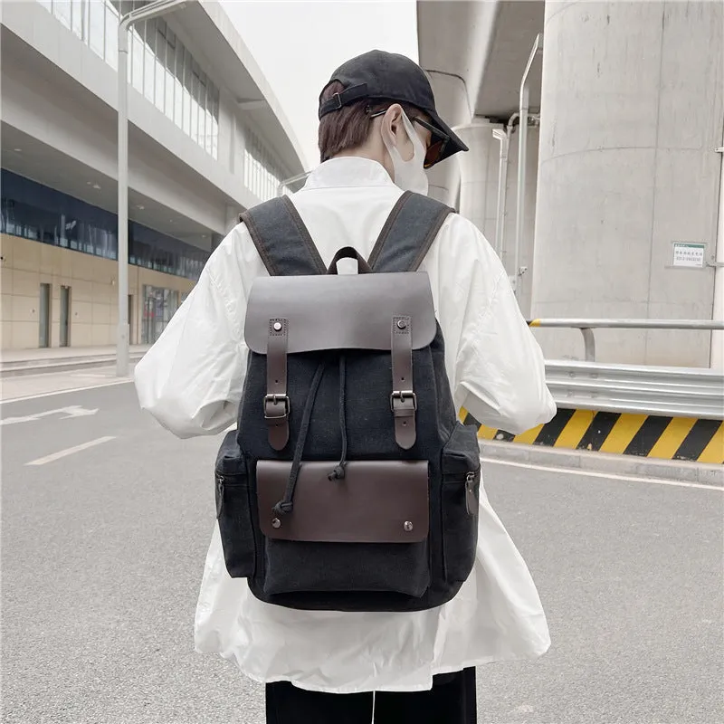 Canvas Backpack Computer Bag Personalized Fashion Travel Drawstring Backpack Flip Backpack Retro Backpack for Men