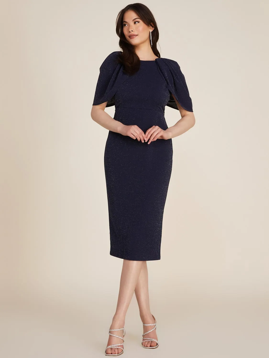 Cape Sleeve Sparkle Midi Dress