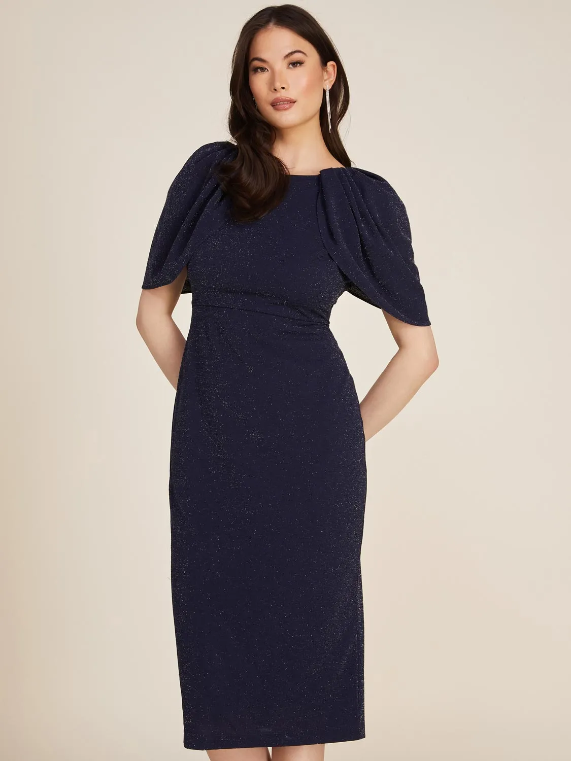 Cape Sleeve Sparkle Midi Dress