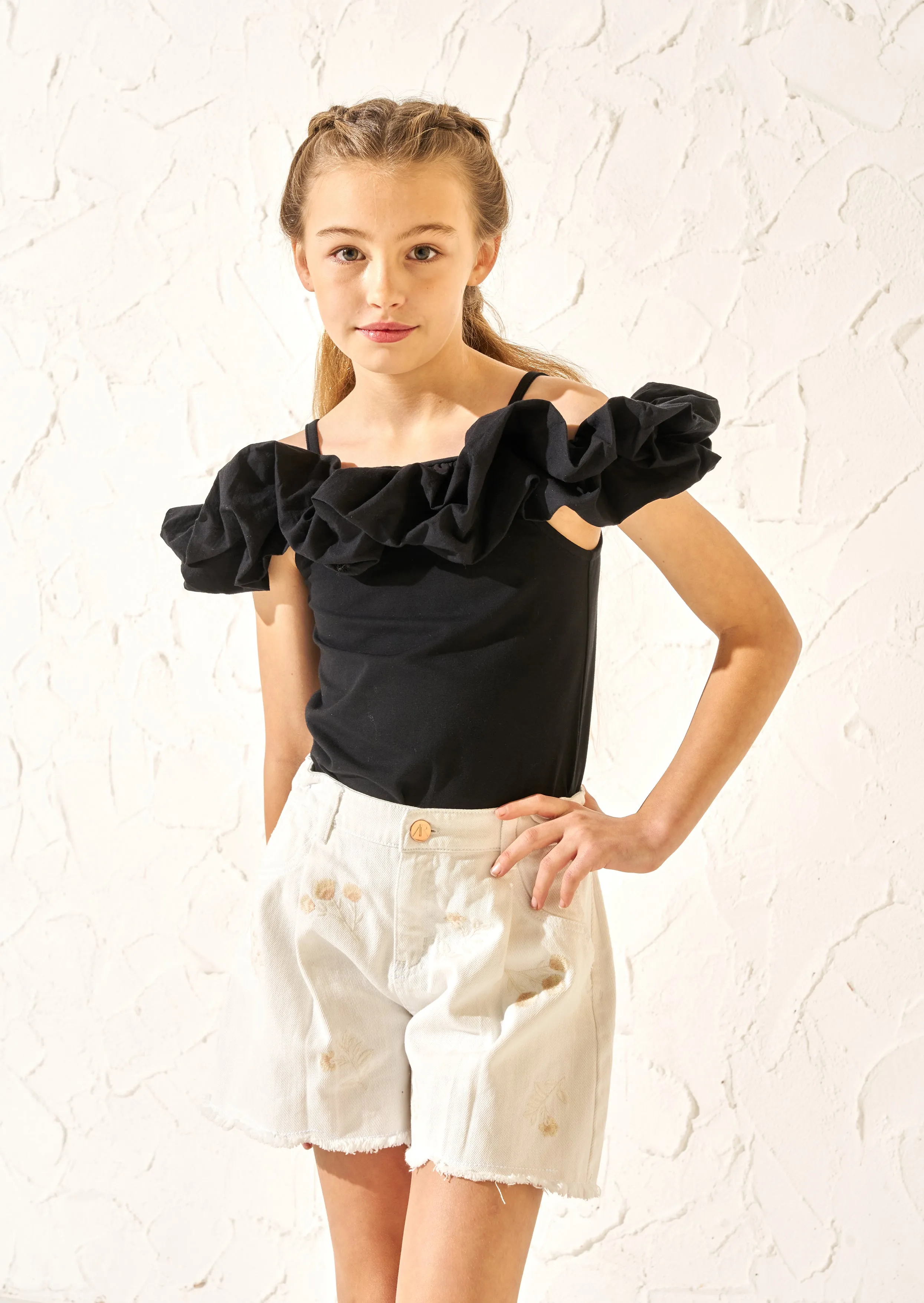 Carrie Black Ruffle Jersey Top