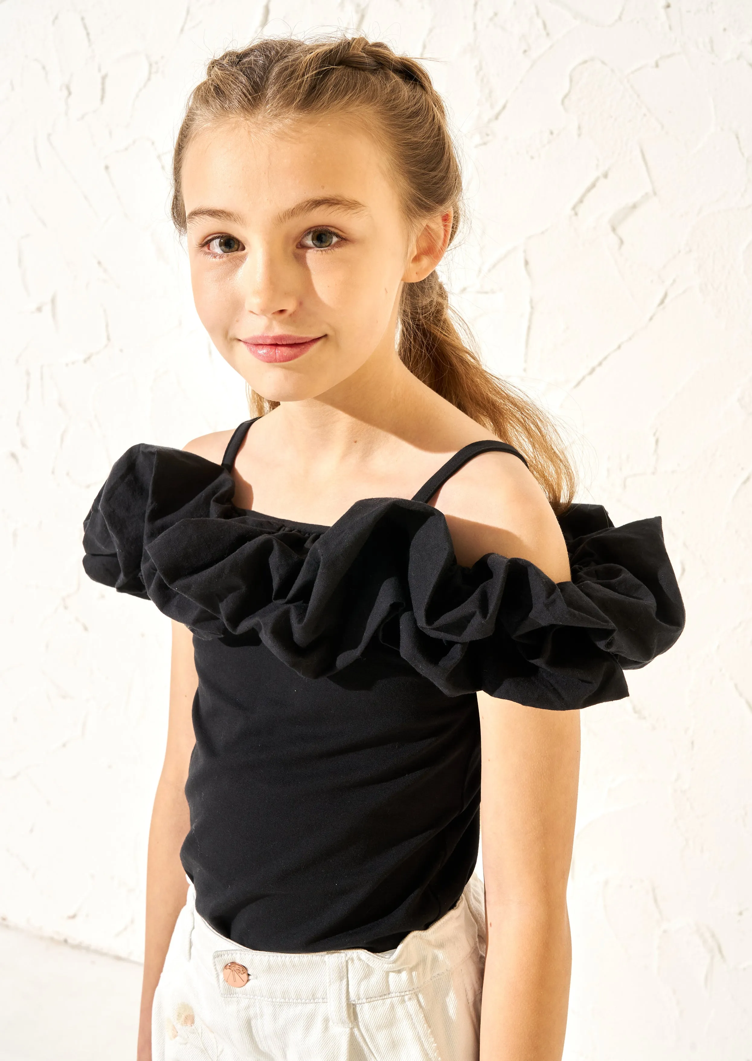 Carrie Black Ruffle Jersey Top