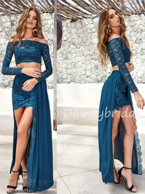 Charming Lace Two-piece Long Prom Dresses Evening Dresses.DB10556