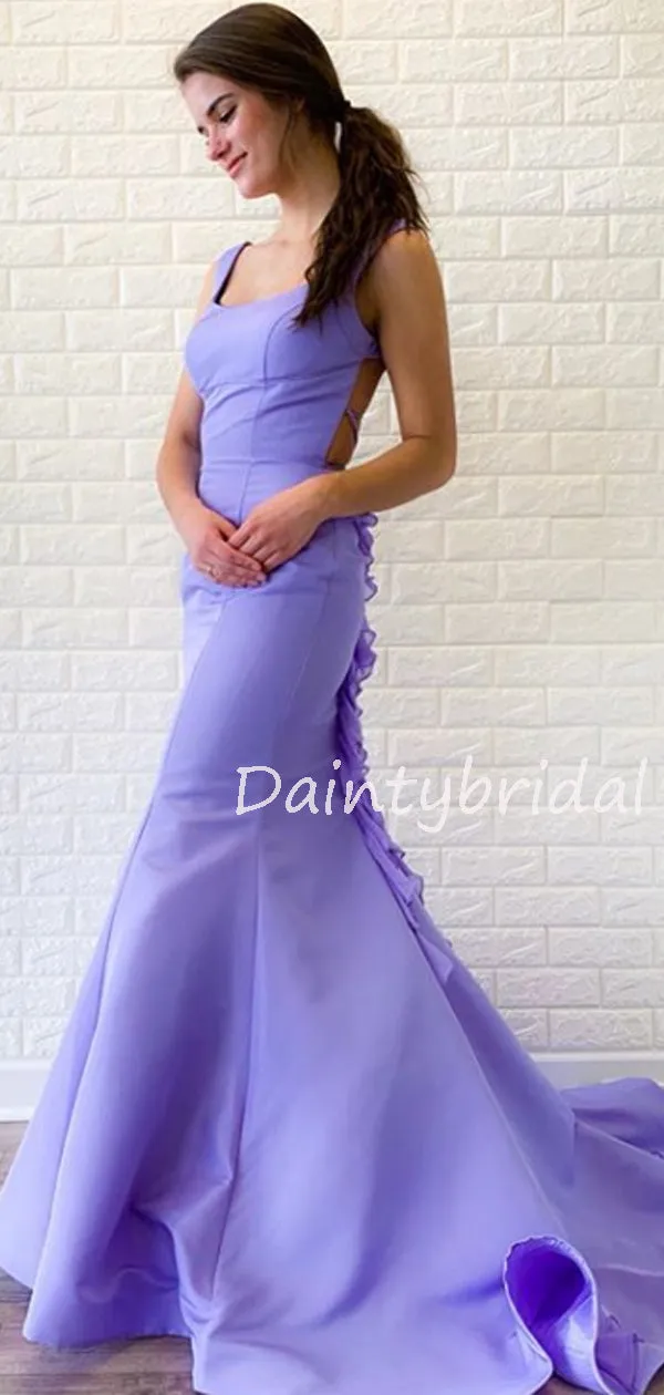 Charming Spaghetti Strap Mermaid Satin Long Prom Dresses Evening Dresses.DB10596