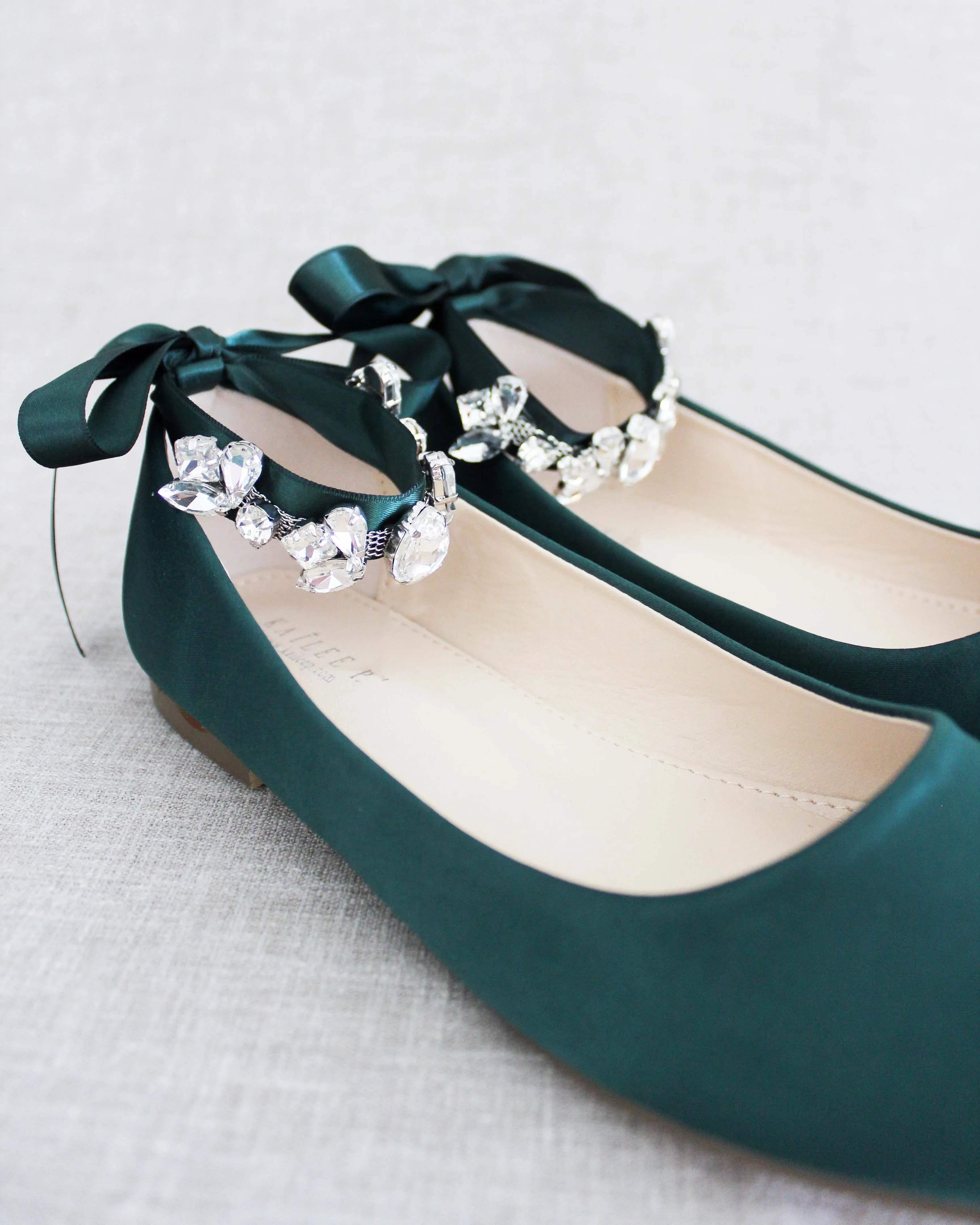 Evening Round Toe Flat with Crystal Strap