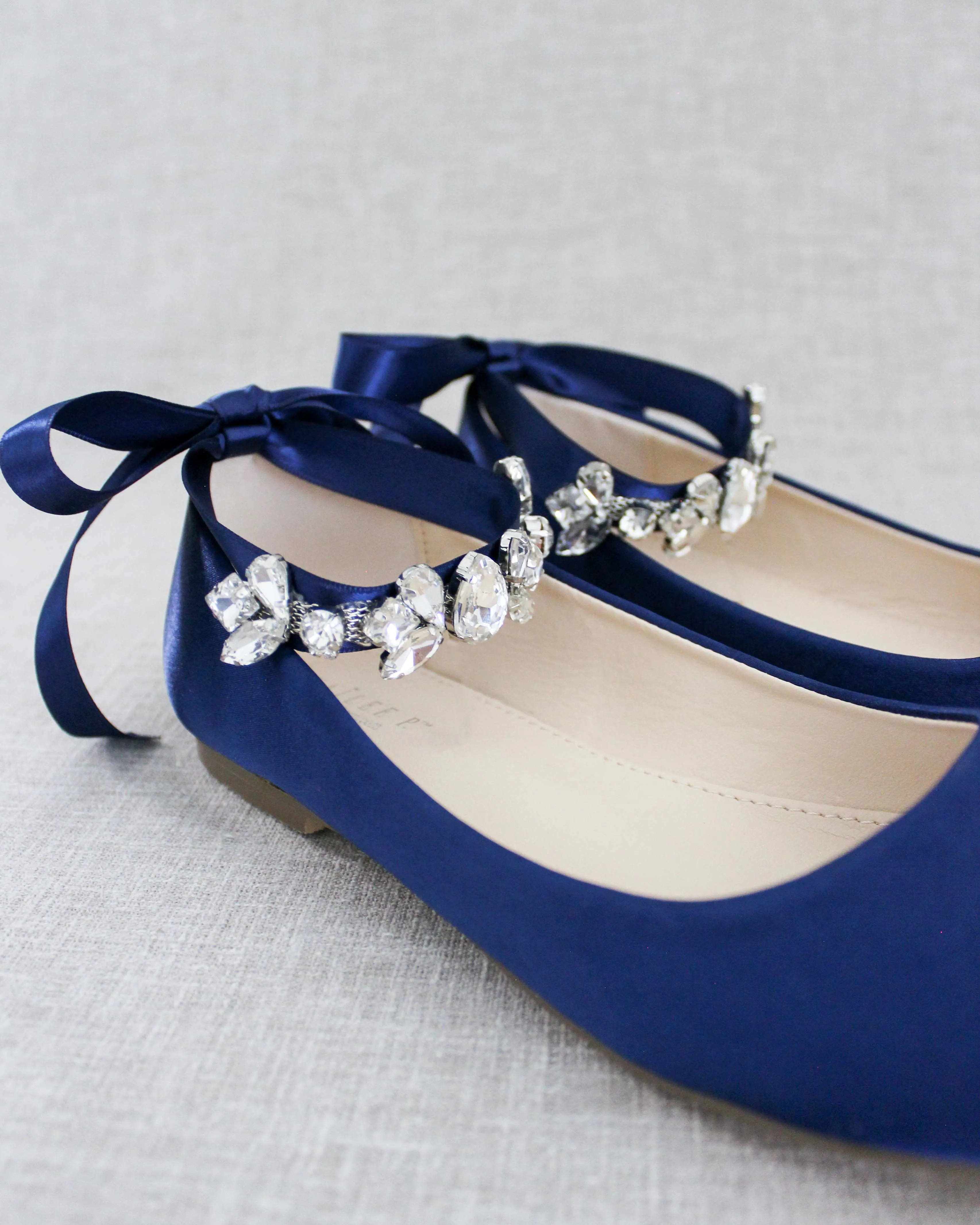 Evening Round Toe Flat with Crystal Strap