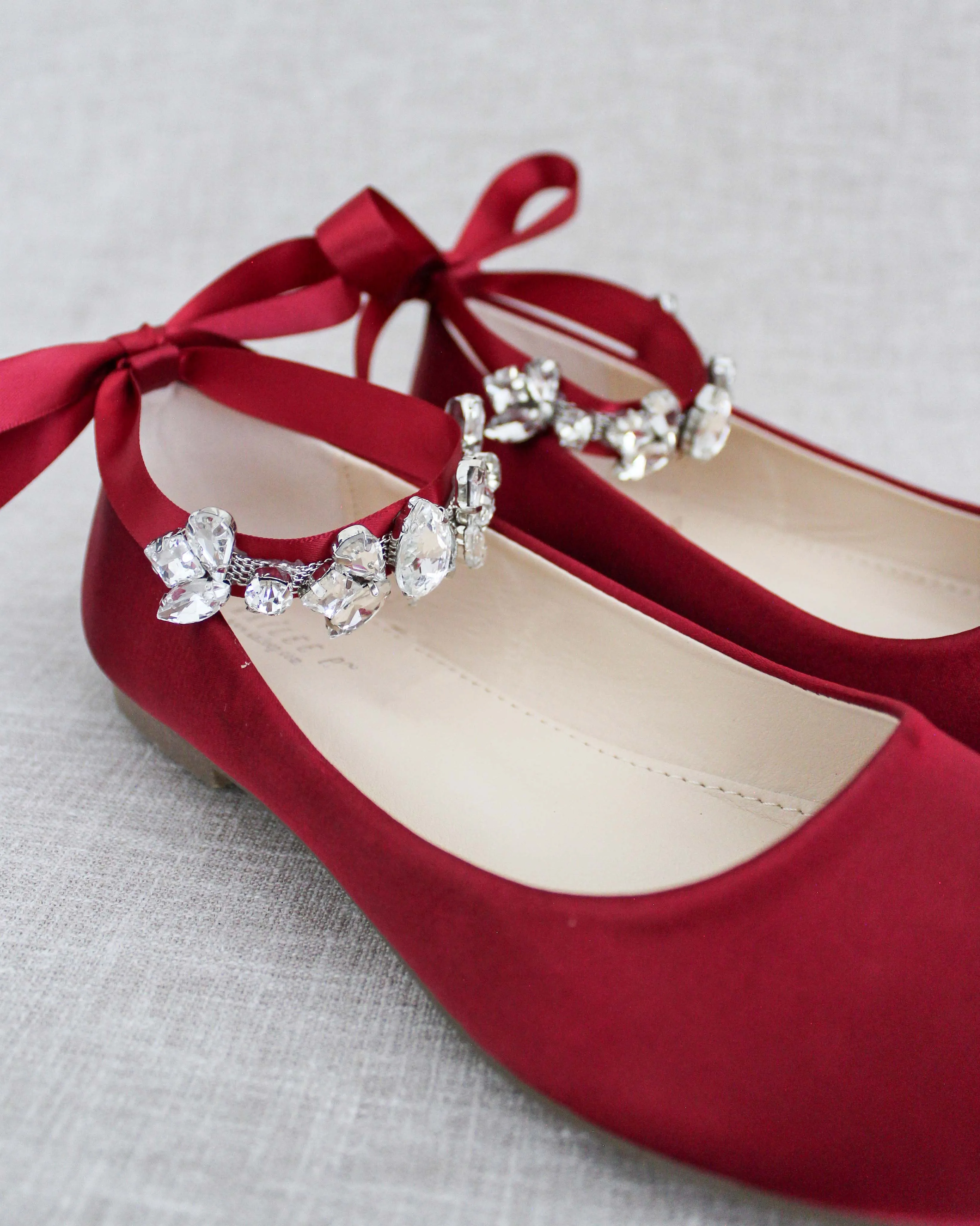 Evening Round Toe Flat with Crystal Strap