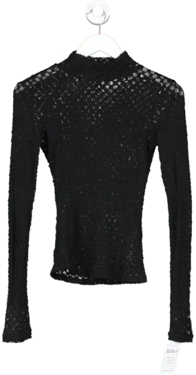 FRAME Black Longsleeve Textured High Neck Top UK XS