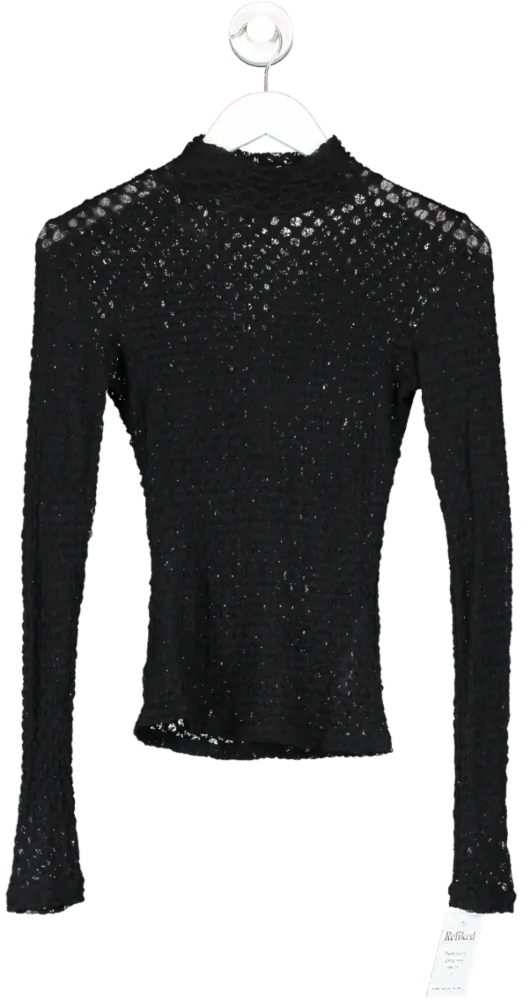 FRAME Black Longsleeve Textured High Neck Top UK XS