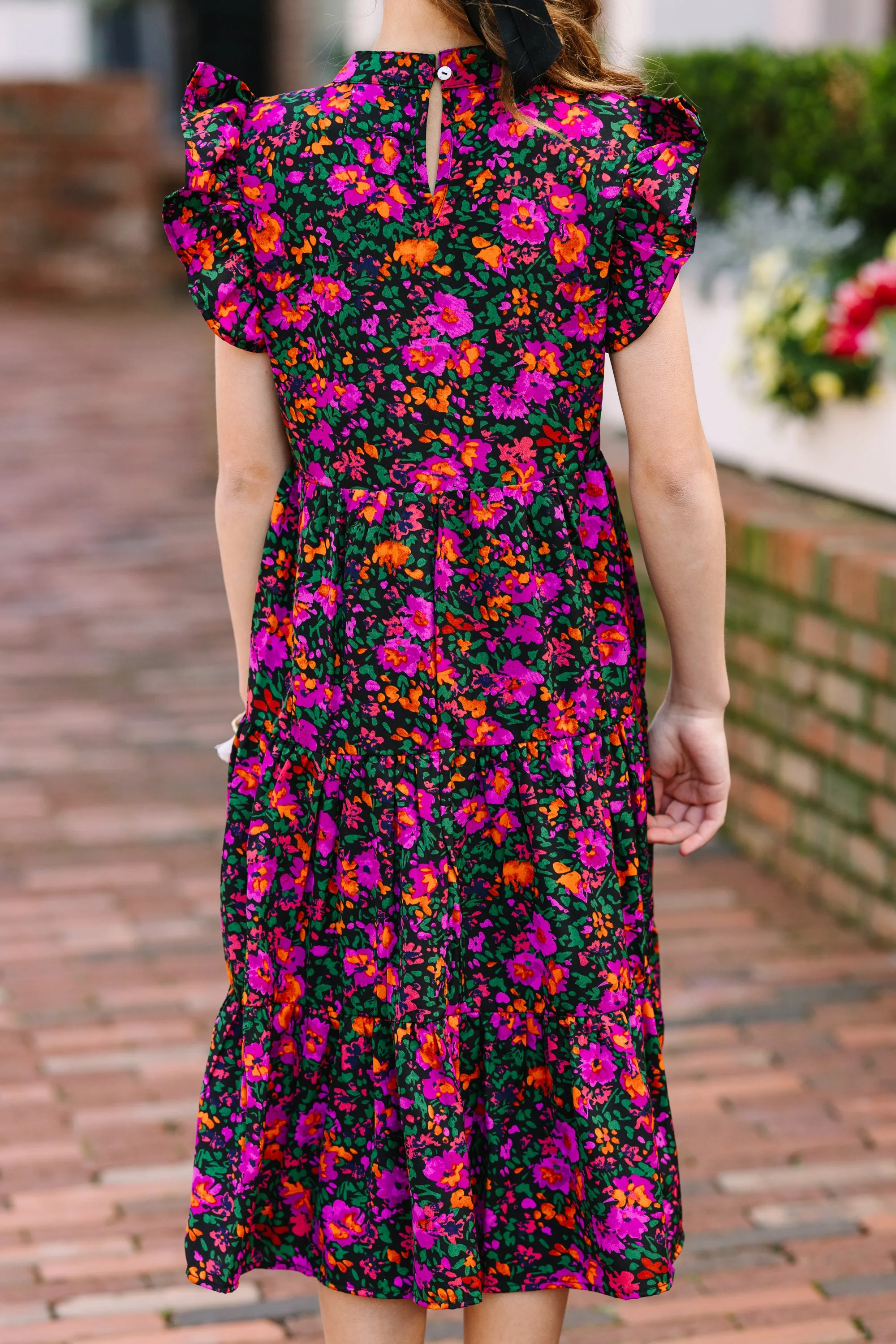 Girls: Make It Your Own Black Ditsy Floral Tiered Midi Dress