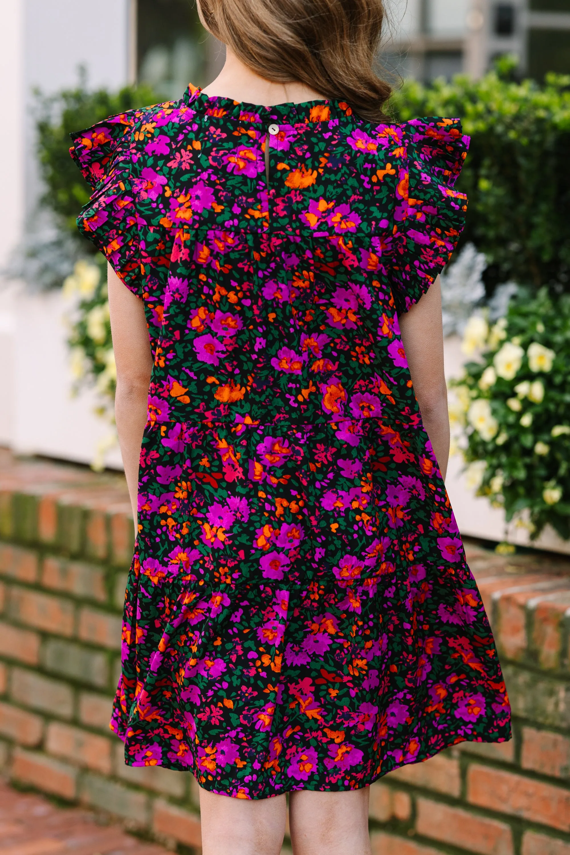 Girls: Make My Day Black Floral Babydoll Dress