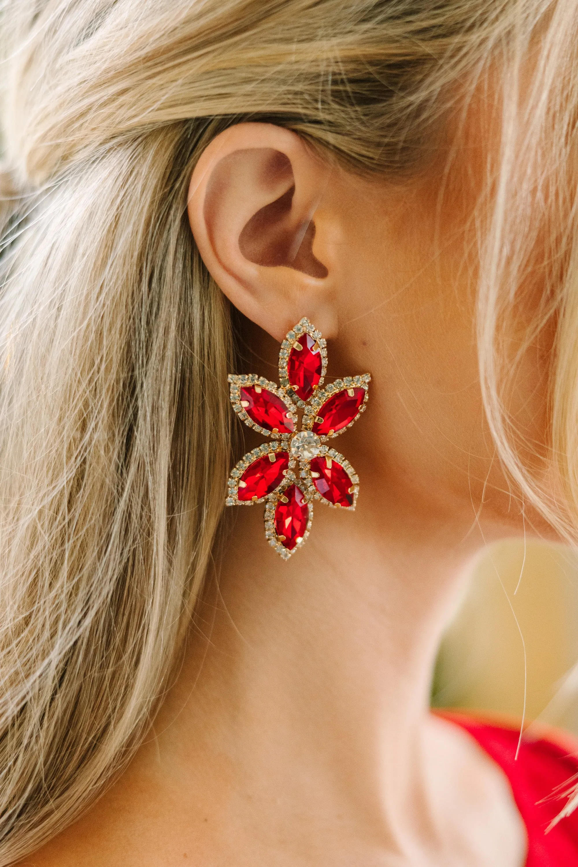 Glenda Ruby Red Rhinestone Earrings