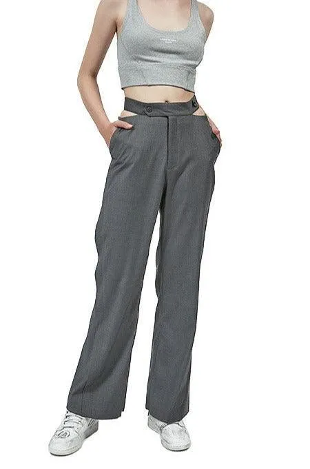 Grey Bite Flip High-Waisted Pants