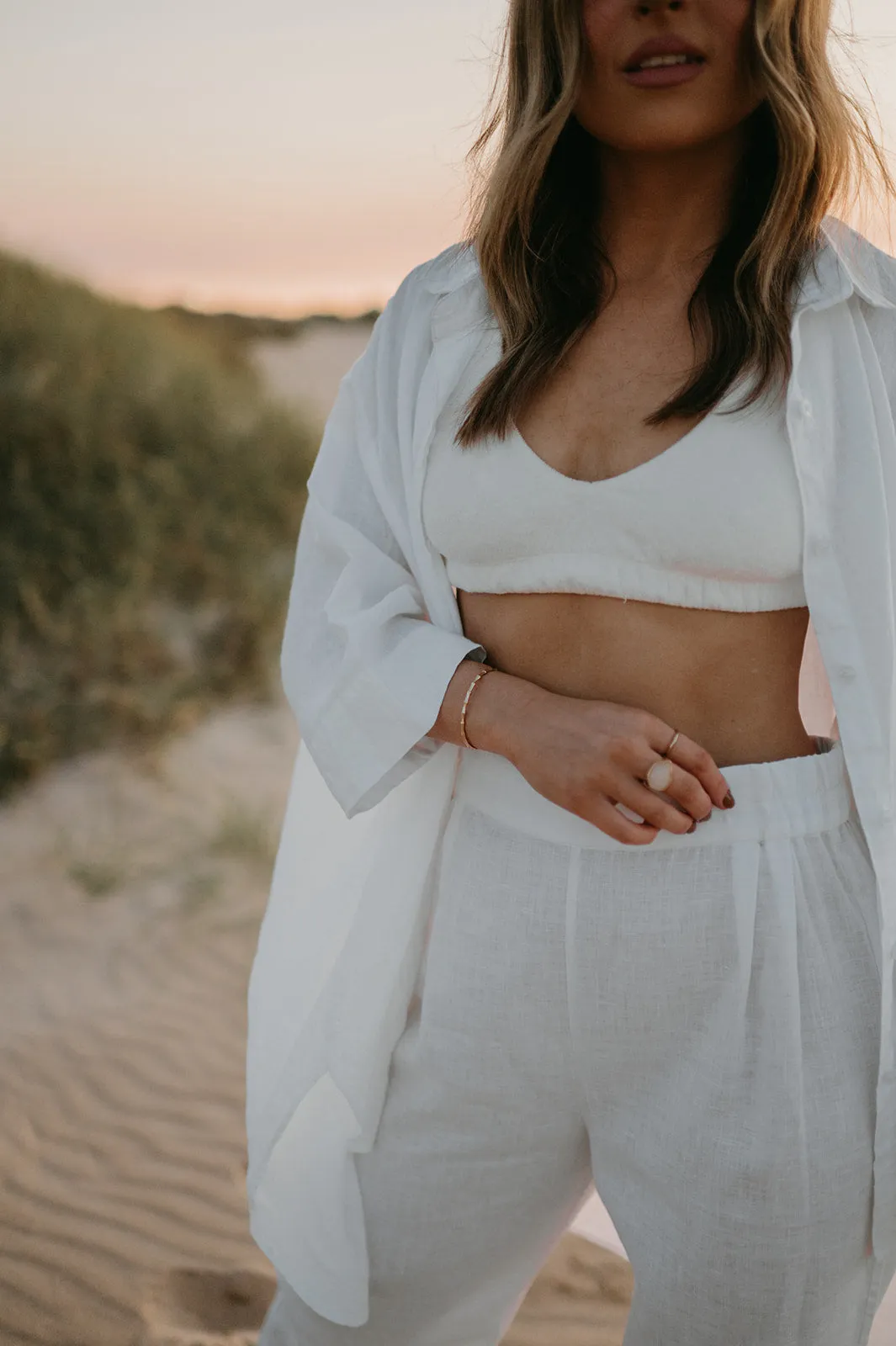 Margot Oversized Linen Shirt Dress in Dove White