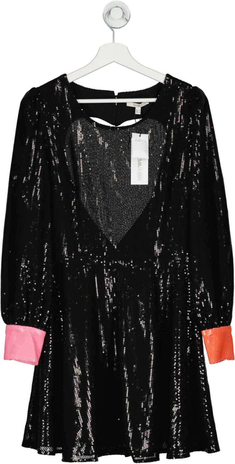 Olivia Rubin Bea Black Sequin Cut-out Heart back Dress UK 10