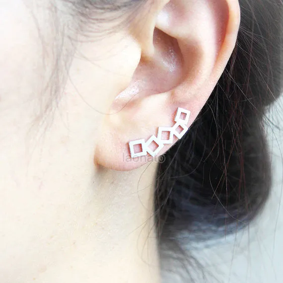 Open Squares Ear Climber, pin earrings