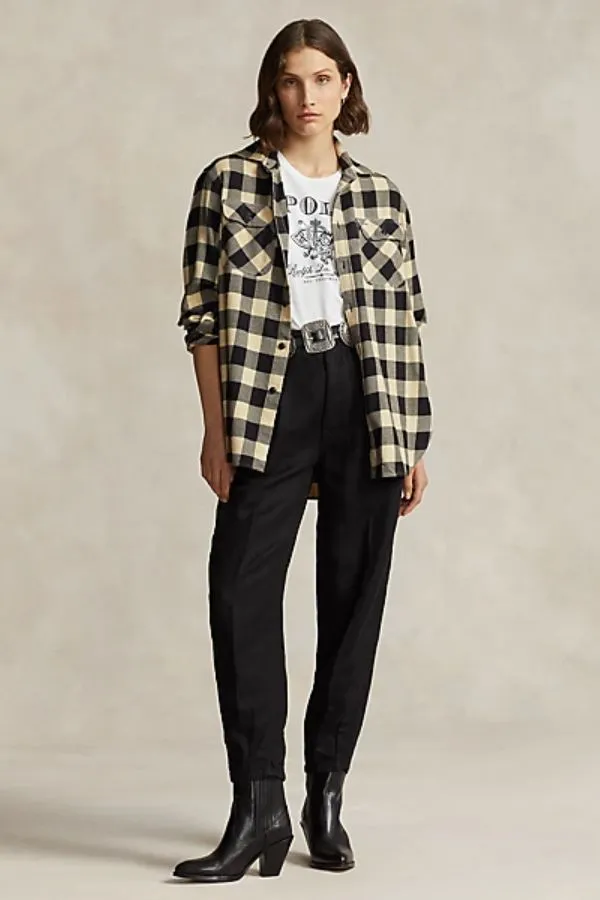 Oversized Plaid Cotton Utility Shirt