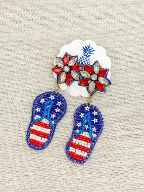 Patriotic Flip Flop Beaded Dangle Earrings